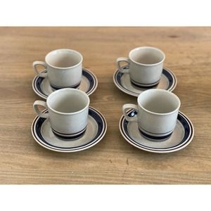 Yamaka Contemporary Stoneware Japan Chateau Cobalt Blue Cup & Saucer Set of 4